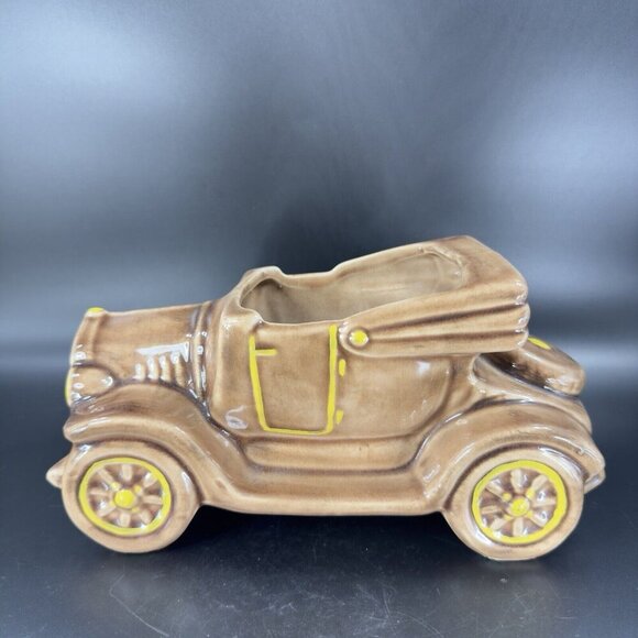 1950s McCoy Car Jalopy Automobile Planter Floral Pot Arrangement Brown Ceramic - Picture 15 of 16
